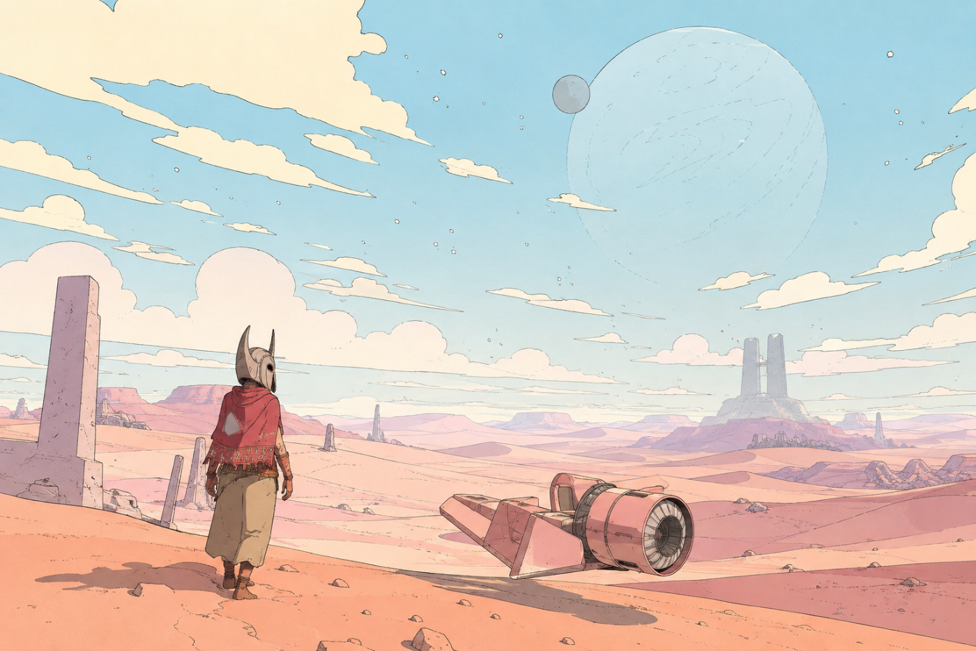 Sable › Pastel dunes stretching beneath a huge illustrated sky