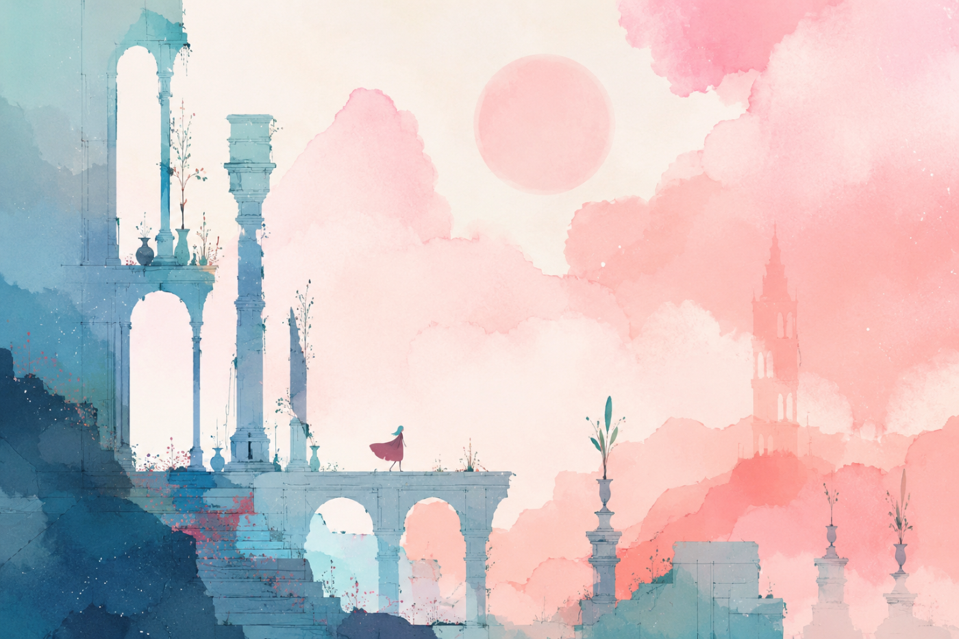 GRIS › Watercolor dissolving into a soft pastel sky