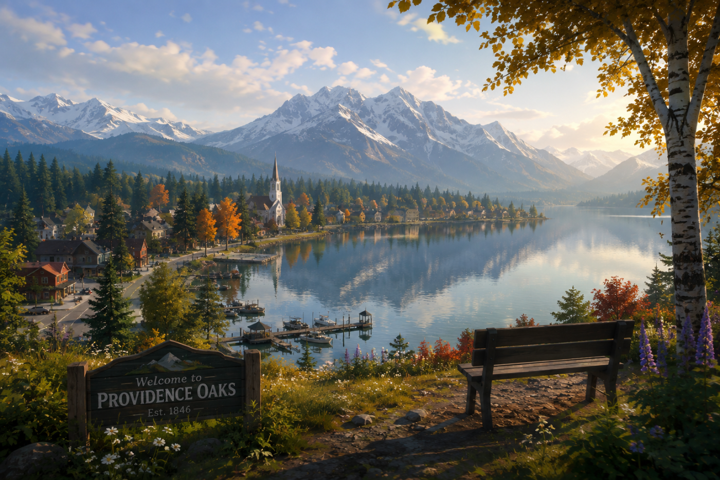 Lake › Providence Oaks wrapped around a peaceful mountain lake