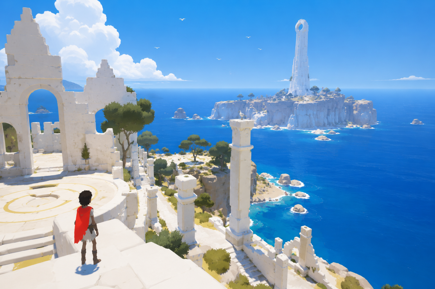 RiME › Sculpted white stone above a brilliant Mediterranean-blue sea