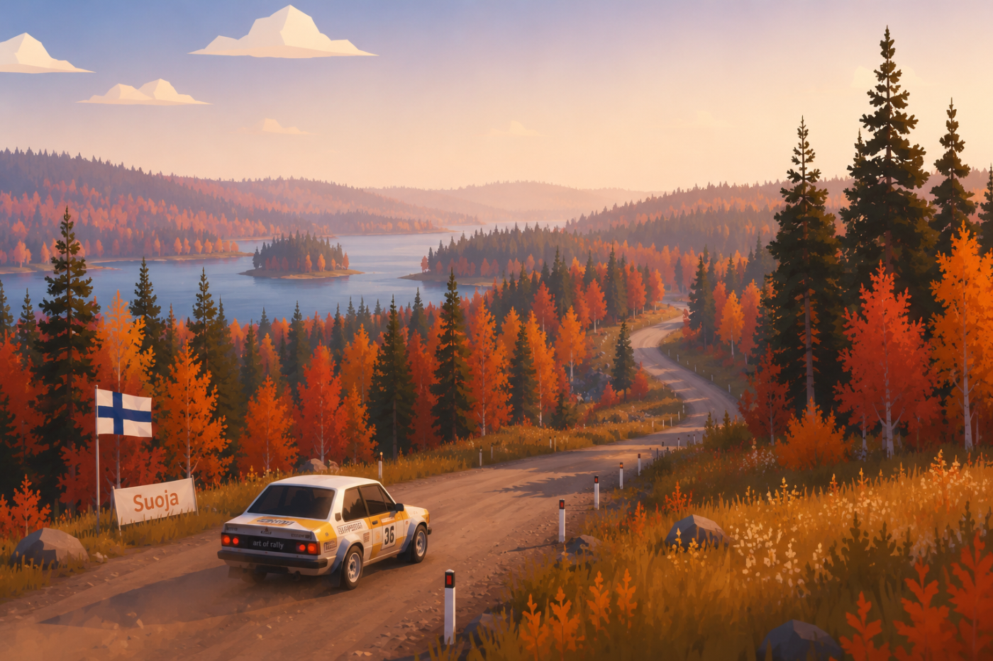 Art of rally › Stylized Finland roads cutting through autumn forest