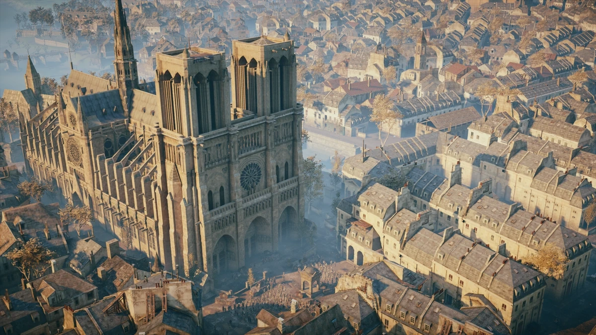 Assassin's Creed Unity › Paris rooftops surrounding Notre-Dame at sunrise