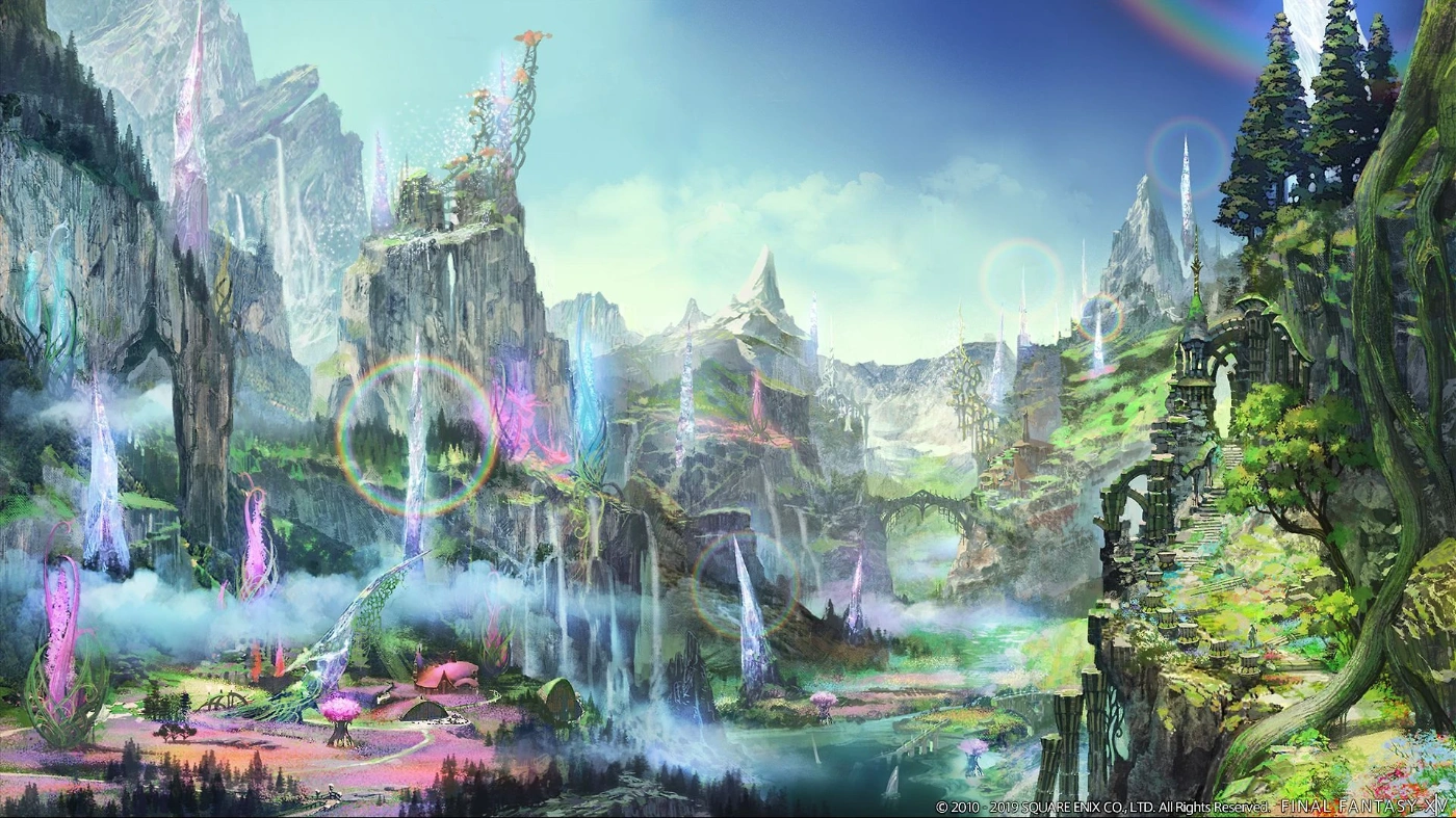 Final Fantasy XIV › The crystalline waters and fantasy skyline of Il Mheg