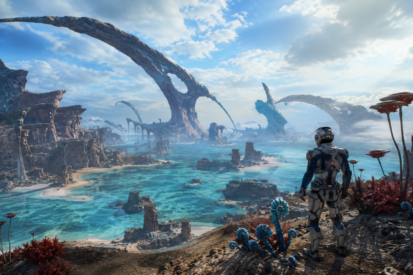 Mass Effect: Andromeda — An alien world of turquoise water and impossible stone arches